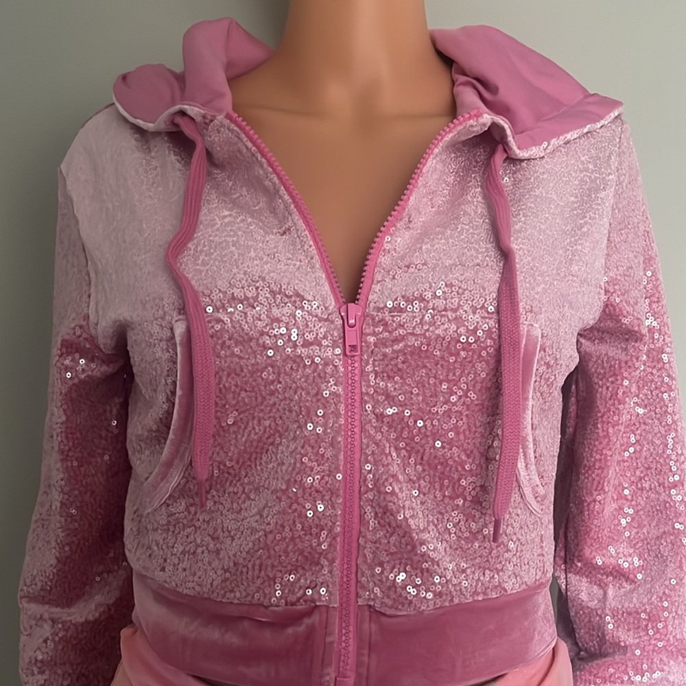 ‼️NWT‼️Dolls Kill X Sugar Thrillz Blushing Wonderland Sequin Hoodie Pink Small - Picture 3 of 7